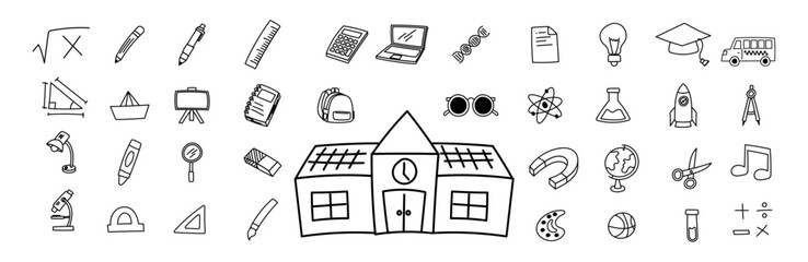 doodle school icon hand drawing sketch bundle back to school