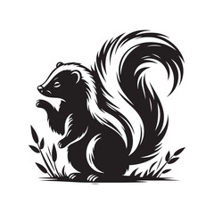 Skunk Silhouette - Minimalist Skunk Vector Artwork - Black and White Skunk Illustration.