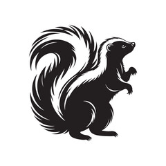 Skunk Silhouette - Minimalist Skunk Vector Artwork - Black and White Skunk Illustration.