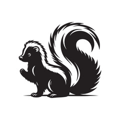 Skunk Silhouette - Minimalist Skunk Vector Artwork - Black and White Skunk Illustration.