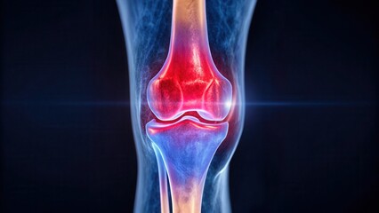Knee Replacement X-Ray Joint Detailed illustration of a human knee joint with highlighted areas indicating potential issues.
