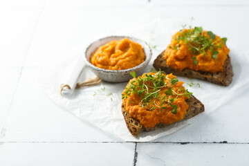 Roasted vegetable dip on toast