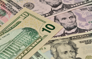 banknotes of various countries. photos of american dollars.