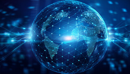 machine learning technology with abstract glowing sphere futuristic blue background artificial intelligence visualization data analysis concept and modern ui design for innovation and automation