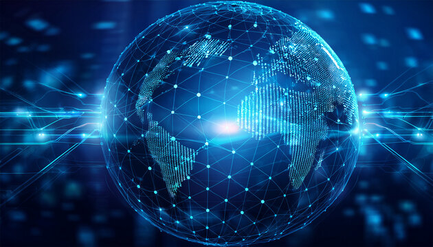 machine learning technology with abstract glowing sphere futuristic blue background artificial intelligence visualization data analysis concept and modern ui design for innovation and automation