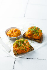 Roasted vegetable dip on toast