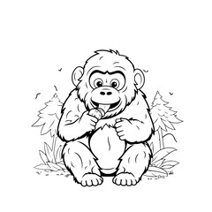 Baby Gorilla Smiling – Black and White Jungle Animal Drawing