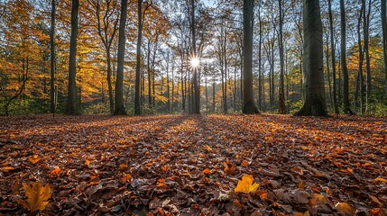 Obraz premium Autumn forest floor, sun rays