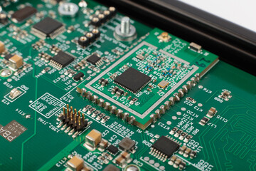 Electronic board close-up, modern electronic circuits
