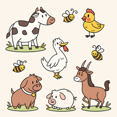 collection of cute farm and domestic animals icons