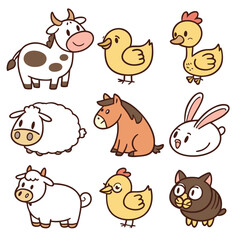 collection of cute farm and domestic animals icons