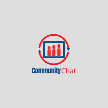 Community Chat Logo with People Icon and Red Blue Arrows