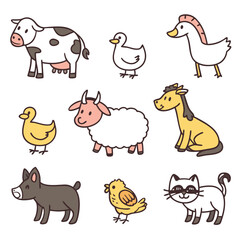 collection of cute farm and domestic animals icons