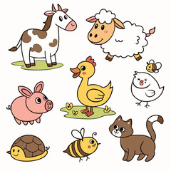 collection of cute farm and domestic animals icons