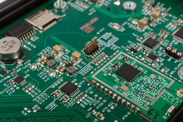 Electronic board close-up, modern electronic circuits