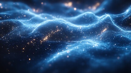 Obraz premium Abstract blue and gold particle wave background.