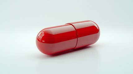 Close-up of a red capsule pill on a white background