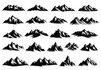 Mountain silhouette set. Rocky mountains icon or logo collection.