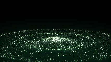 Futuristic circle wave. Dark cyberspace. Abstract music sound wave with dots. Green moving particles on a black background. 3d rendering. - Powered by Adobe