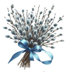 Vector Illustration of Pussy Willow Branches Tied with Ribbon – Palm Sunday Celebration