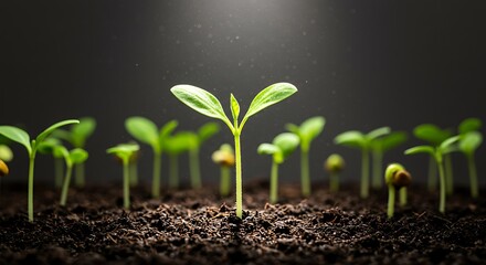 Seedling Growing in Soil with Sunlight Germinating