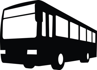 Black and white silhouette of a bus in a modern, bold vector style for public transportation and urban designs