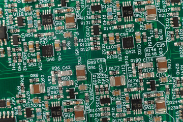 Electronic board close-up, modern electronic circuits