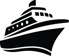 Black and white silhouette of a ship in a modern, bold vector style for nautical and transportation designs