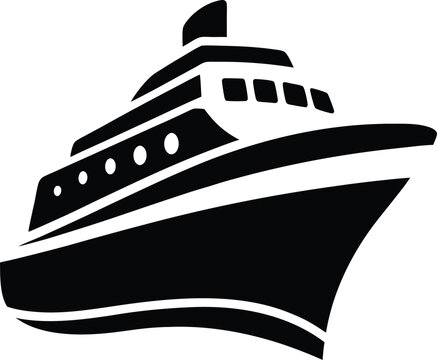 Black and white silhouette of a ship in a modern, bold vector style for nautical and transportation designs
