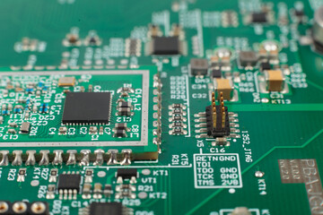 Electronic board close-up, modern electronic circuits