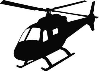 Black and white silhouette of a helicopter in a modern, bold vector style for aviation and emergency services designs