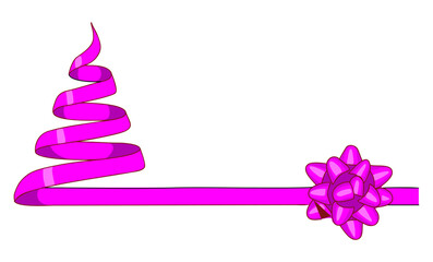 Purple Ribbon bow, decorative wrapping tape for Birthday, Valentines Day presents, greeting, discount, gift cards. Horizontal border, frame. Realistic vector illustration isolated on white background.