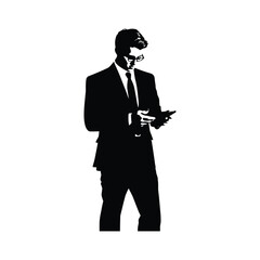Obraz premium Business man browsing cell phone black silhouette