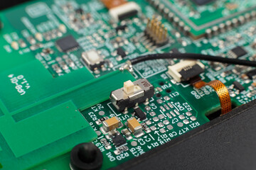 Electronic board close-up, modern electronic circuits