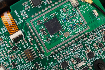 Electronic board close-up, modern electronic circuits