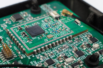 Electronic board close-up, modern electronic circuits