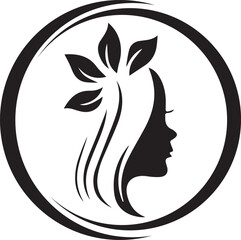 Circle Natural Leaf Beauty woman face logo design
