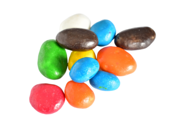 Multi-colored dragee candies with raisins inside.