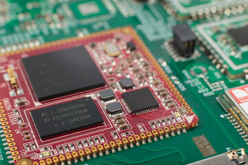 Electronic board close-up, modern electronic circuits