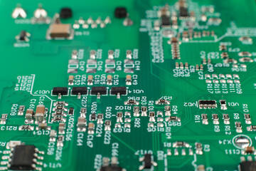 Electronic board close-up, modern electronic circuits