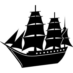 Ship Silhouette Vector Art Illustration