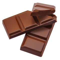 Isolated Chocolate bar pieces on white background. Bitter dark Chocolate macro.  Package design element.