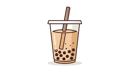 Iced Bubble Tea Drink with Tapioca Pearls and Straw