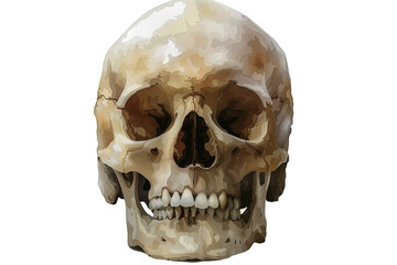 Realistic bone structure with teeth, a skeletal rendering, on a transparent background. Halloween concept