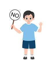 Boys holding NO sign flat vector