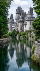 Obraz premium Medieval Castle Reflected in a Tranquil Moat