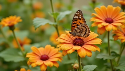 Close-Up Butterfly on Orange Flower Vibrant Garden Macro Photography Nature Scene Outdoor Beauty of Nature