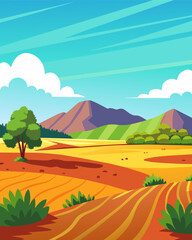Obraz premium A spacious field barren of any signs of life a stark contrast to the surrounding countryside that is teaming with vibrant vegetation.. Vector illustration