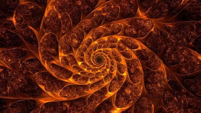 Intricate abstract fractal spiral in warm shades of brown and gold