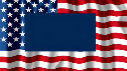 Fototapeta premium A blue bar for text on the background of the US flag.